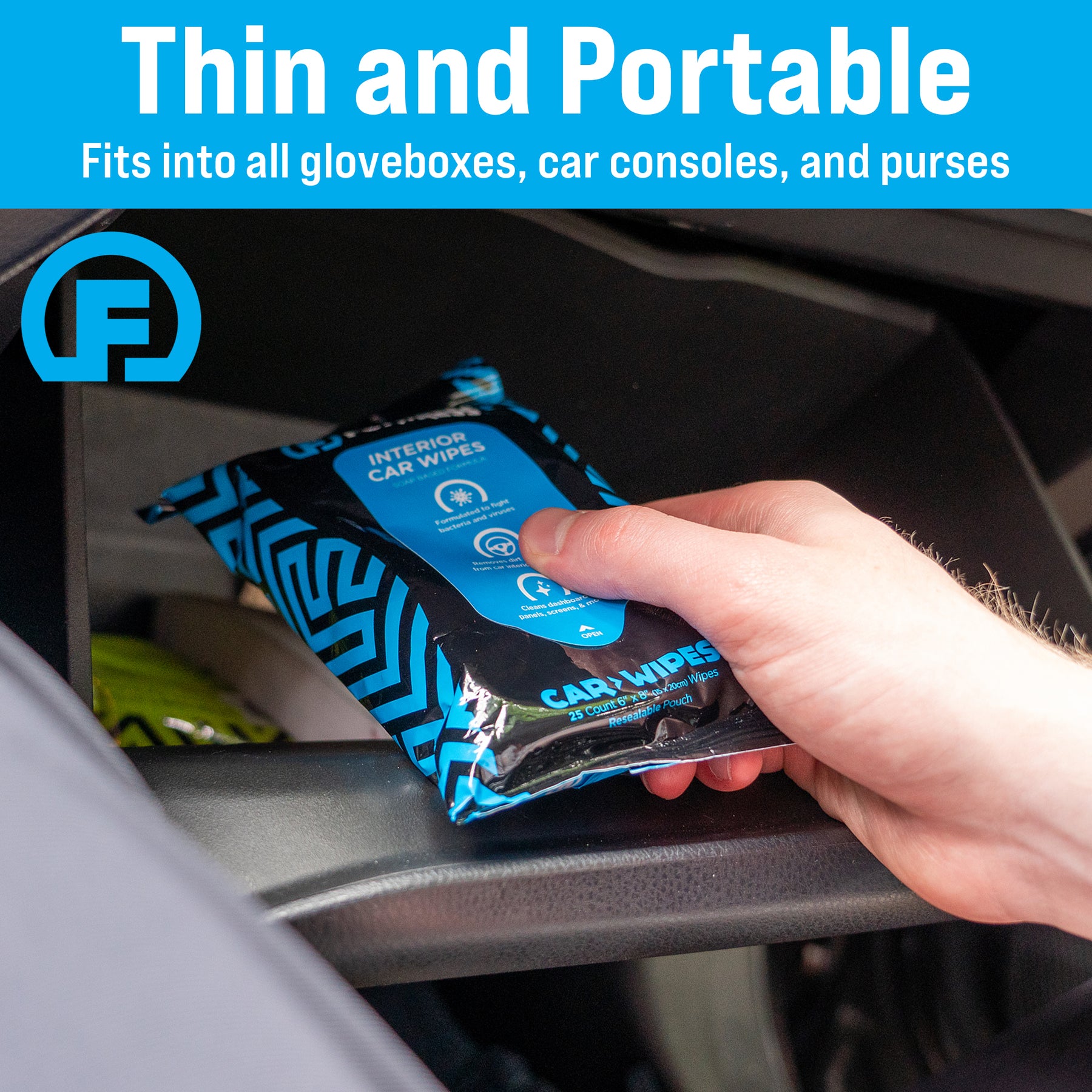 Car Wipes (25 ct.) To-Go Cleaning Wipes for Car Interiors