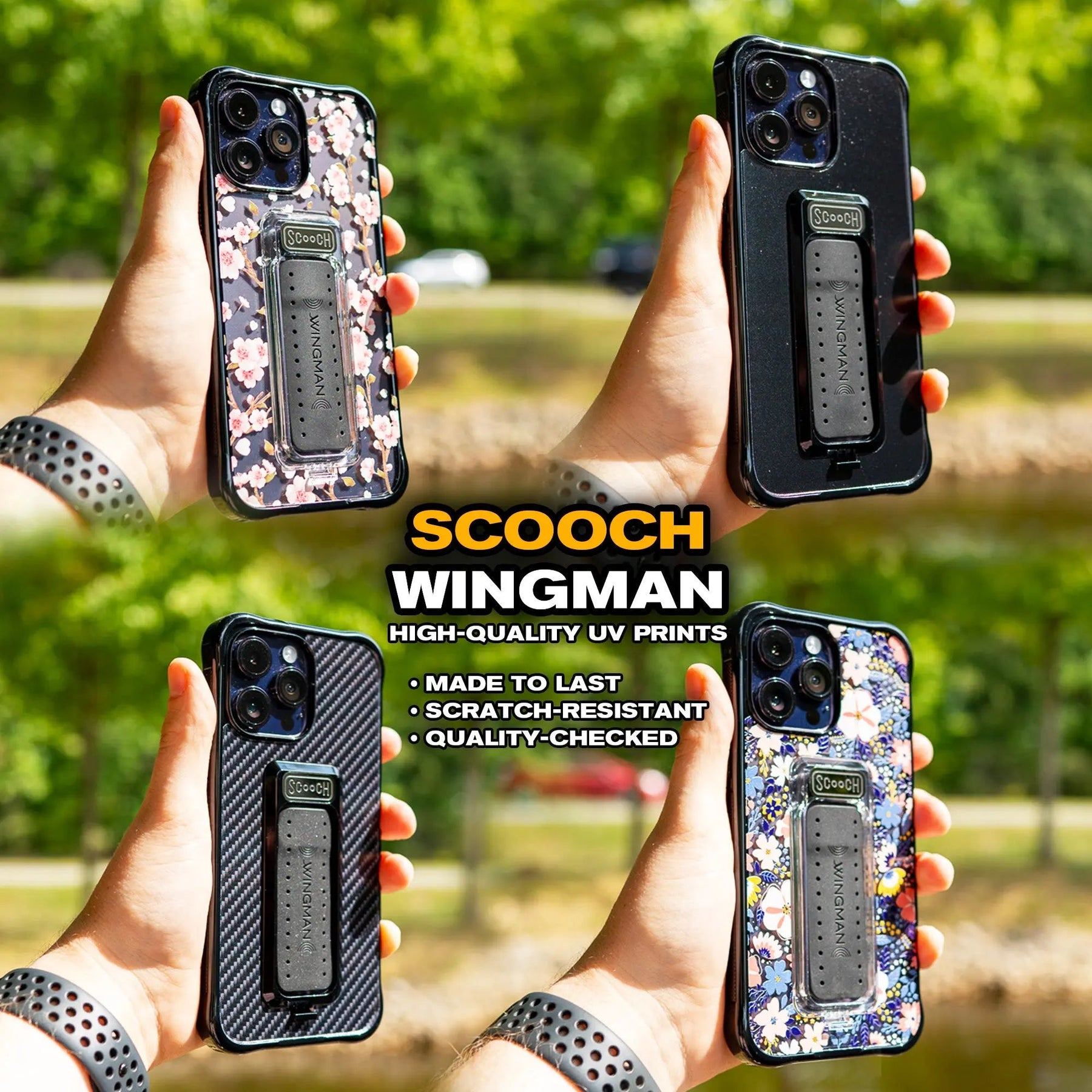 Scooch iPhone 14 Pro Max Case with Kickstand, Phone Grip, and Mount - Wingman Clear